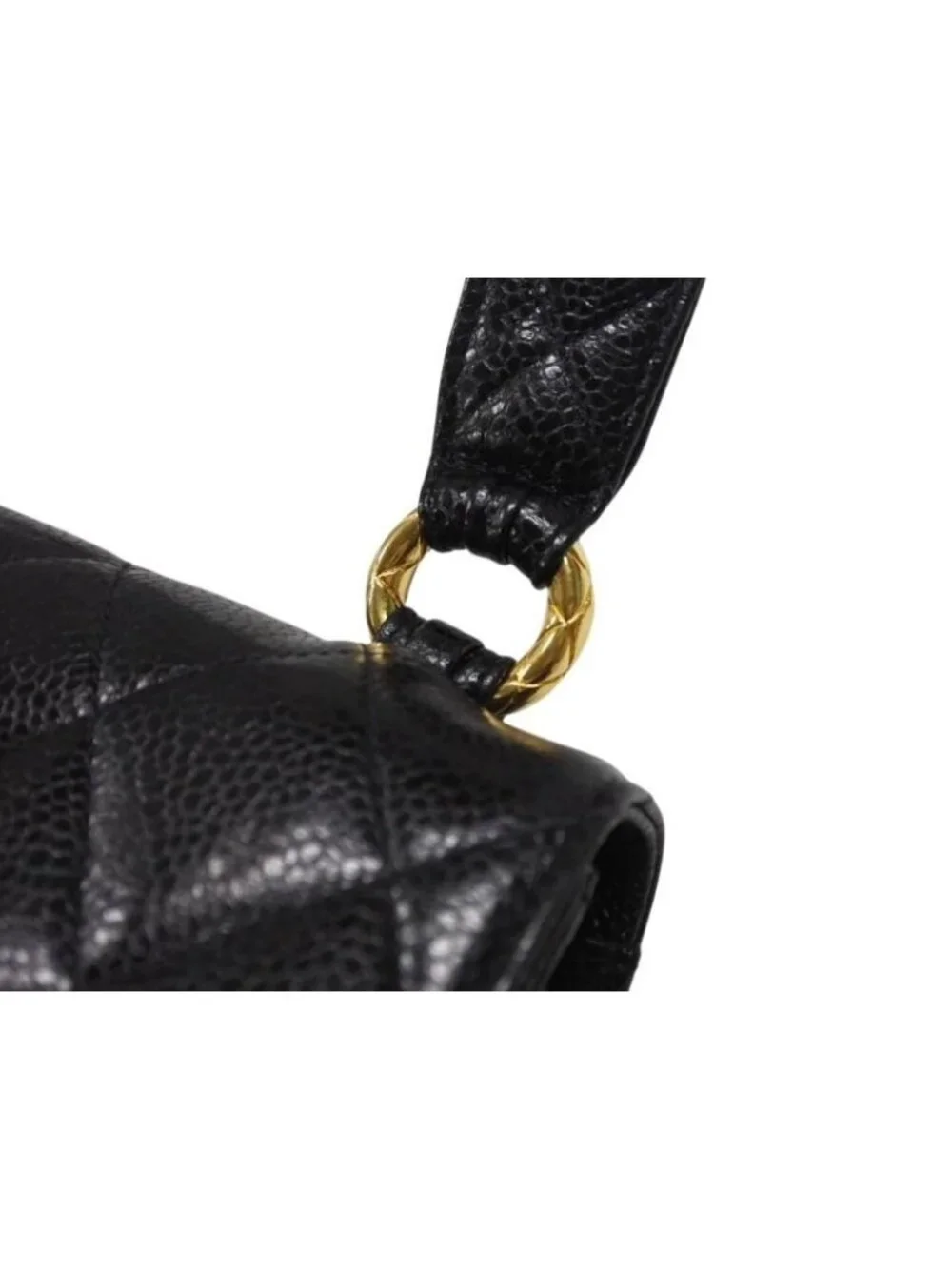 Chanel Bag Caviar Leather CC Logo Black Vintage Gold